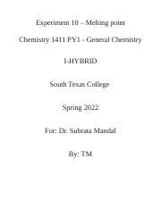 Determining Melting Point of Unknown Substance: Experimental | Course Hero