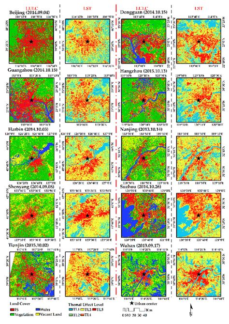 Spatial distribution patterns of land cover and LST. | Download Scientific Diagram