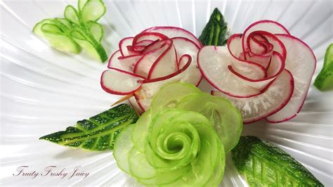 Amazing Art Of Radish & Cucumber Rose Carving Garnish - Vegetable ...