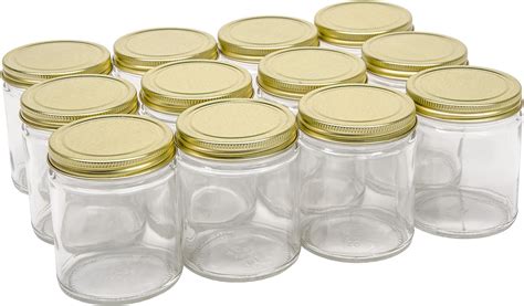 North Mountain Supply 9 Ounce Glass Straight Sided Mason Canning Jars- with 70mm Gold Metal Lids ...