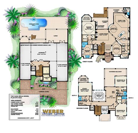 Beach House Plan: 3 Story Coastal Style Waterfront Home Floor Plan