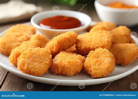 Crispy Chicken Nuggets with Sauce on a Plate. Generative Ai Stock Illustration - Illustration of ...