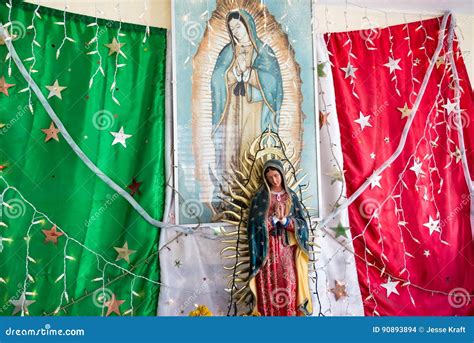 Virgin Mary and Mexican Flag Editorial Stock Image - Image of shrine, christian: 90893894