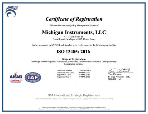 Certifications & authorizations for Michigan Instruments