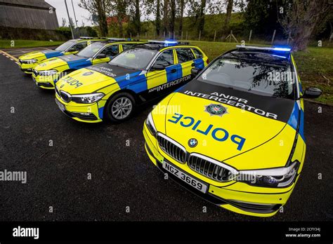 A fleet of BMW police vehicles on show during the launch by the PSNI of ...