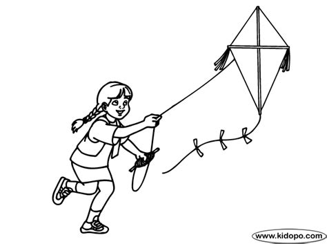 girl flying kite Colouring Pages | Coloring pages, Kite, Colouring pages