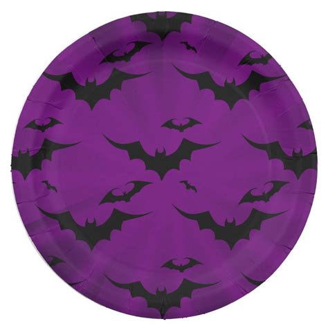 Halloween Bats on Purple Background Paper Plates | Zazzle | Halloween ...