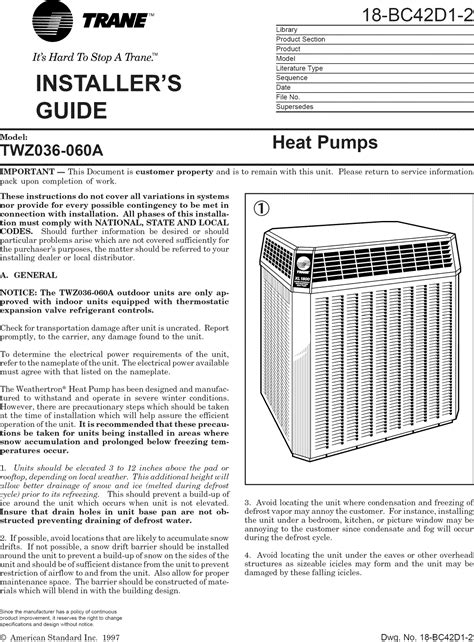 TRANE Air Conditioner/heat Pump(outside Unit) Manual L0810502