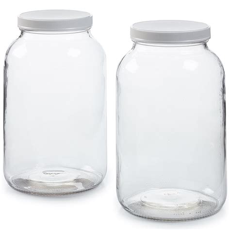 2 Pack - 1 Gallon Glass Jar w/ Plastic Airtight Lid, Muslin Cloth, Rubber Band - Wide Mouth Easy ...