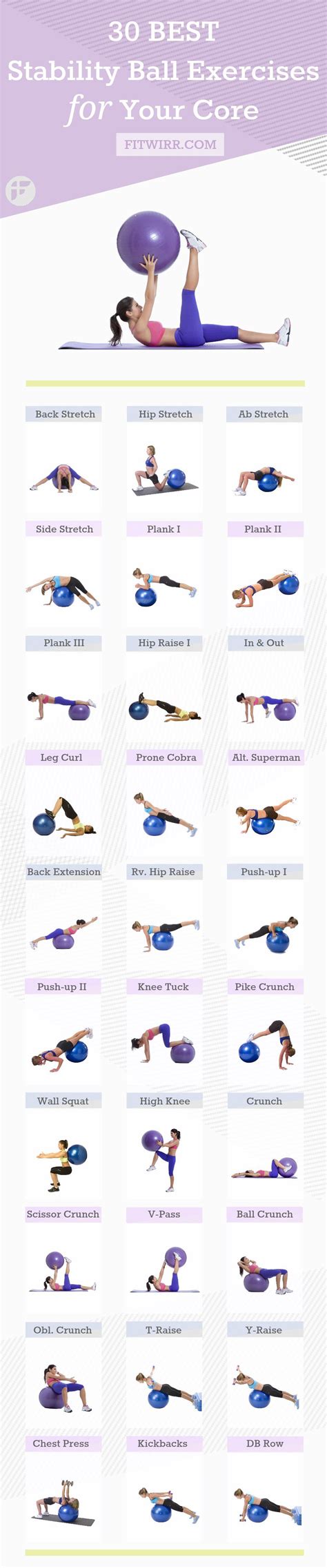 30 Best Stability Ball Exercises To Improve Your Core Strength | Stability ball exercises, Ball ...