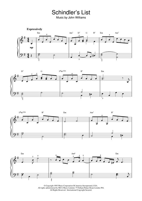 John Williams "Schindler's List" Sheet Music Notes | Download Printable PDF Score 17406