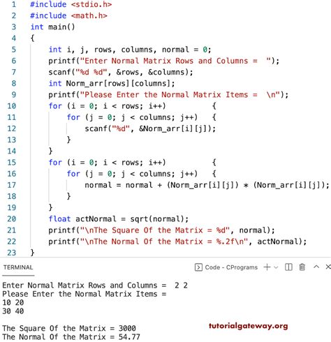 C Program to Find the Normal of a Matrix