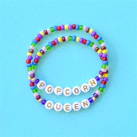 Popcorn Queen Bracelet Set Park Inspired Popcorn Bracelets - Etsy | Bracelet set, Letter beads ...