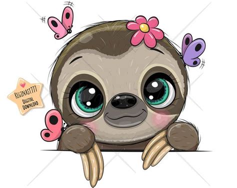 Cute Sloth PNG Digital Download Clipart