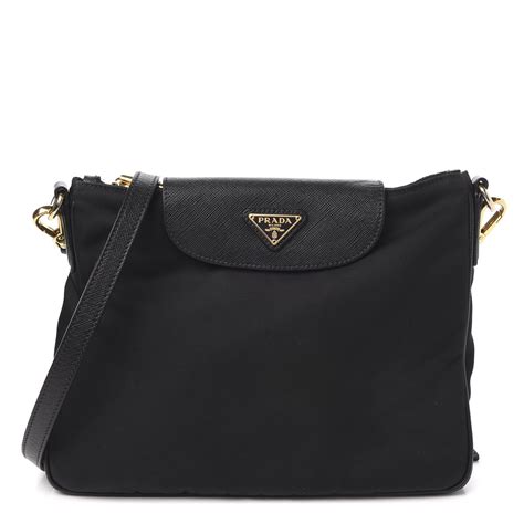 PRADA Tessuto Nylon Saffiano Crossbody Bag Black 630269