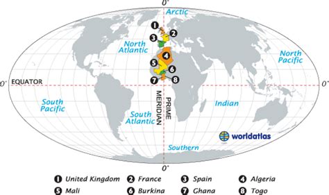 Map of Countries Located on the Prime Meridian - Worldatlas.com