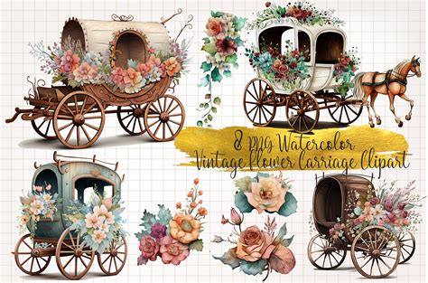 Vintage Flower Carriage Clipart Graphic by WaterColorArch · Creative ...