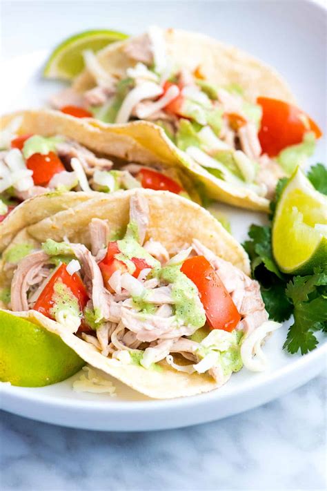 Shredded Chicken Tacos with Creamy Cilantro Sauce