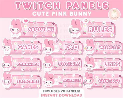 20x Twitch Cute Pink Bunny Stream Panels Pastel Aesthetic - Etsy UK