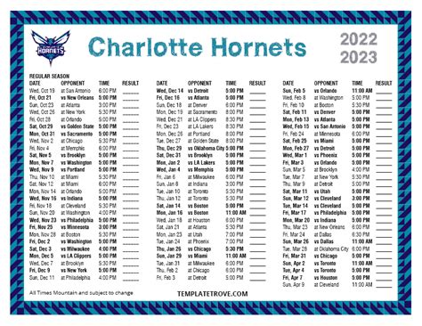 Charlotte Hornets Schedule Printable