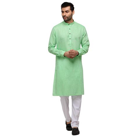 Buy MODI Kurta Men's Light Green Cotton Blend Self Textured Kurta (HMKL ...