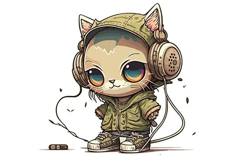 Cat wearing headphones vector illustration 22330391 Vector Art at Vecteezy