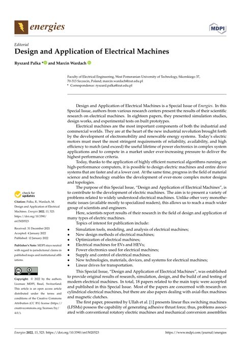 (PDF) Design and Application of Electrical Machines