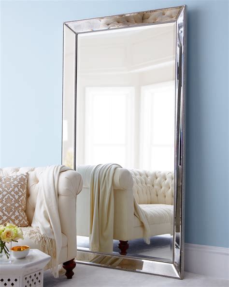 Antiqued-Silver Beaded Floor Mirror | Neiman Marcus