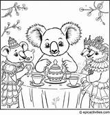 Coloring Page Of A Cute Koala Having An Elaborate Tea Party With  sketch template