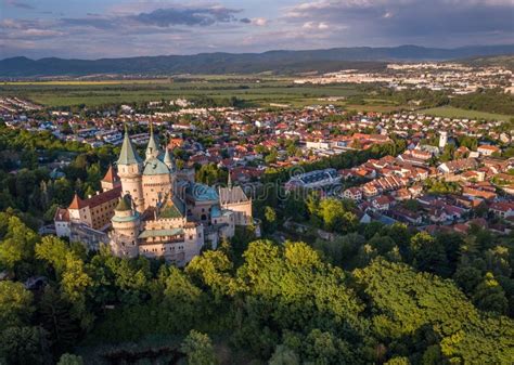 Aerial View of Castle Bojnice, Central Europe, Slovakia. UNESCO. Sunset ...