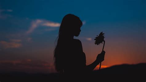 Girl Holding Flower at Sunset Wallpaper - XFXWallpapers