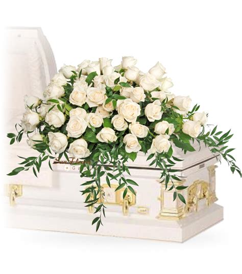 Just White Roses Casket Spray - Funeral Florist and Sympathy Flowers in Chicago, IL