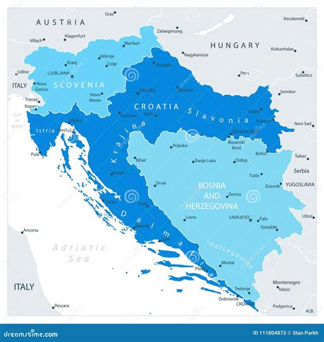 Map of the Western Balkans in Colors of Blue Stock Vector ...