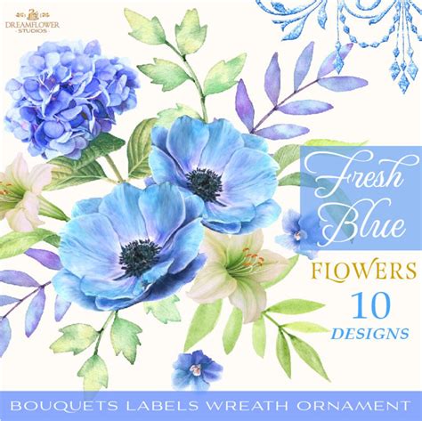 Blue Watercolor Flowers Clipart Blue Flowers Clipart - Etsy