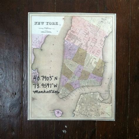 8 x 10 Longitude Latitude Manhattan New York City by PepperOBrien, $5. ...