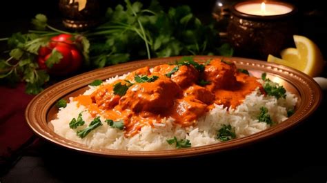 Premium AI Image | traditional indian curry rice with chicken