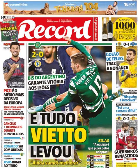 Capa - Jornal Record - capa de hoje