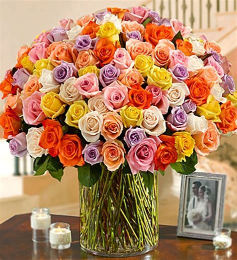 100 Premium Long Stem Multicolored Roses in a Vase - Nancy's Floral