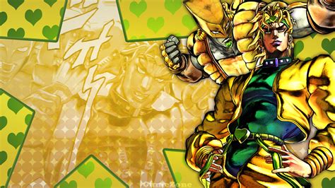 Jojo Dio Brando With A Mask Wearing Man On Back With Back Of Yellow And Grean Heart HD Anime ...