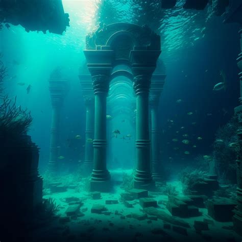 Premium Photo | Underwater lost city atlantis and its ruins