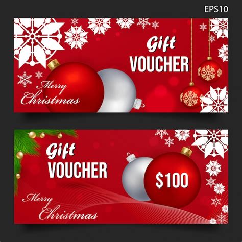 Premium Vector | Christmas gift voucher on red background