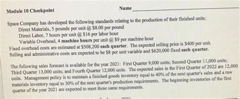Solved Name Module 10 Checkpoint Space Company has developed | Chegg.com