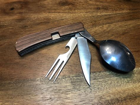 Wood Tone Hobo Multi Utensil Folding Knife, Fork, Spoon +Nylon Sheath ...