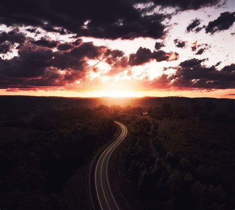 Beautiful Road Path Sun Setting Drone View 4k Wallpaper,HD Nature Wallpapers,4k Wallpapers ...