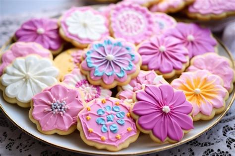 Premium AI Image | A platter of sugar cookies in various shapes and vibrant icing