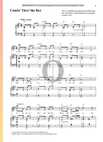 Comin’ Thro’ The Rye (Anonymous) Piano Sheet Music - OKTAV