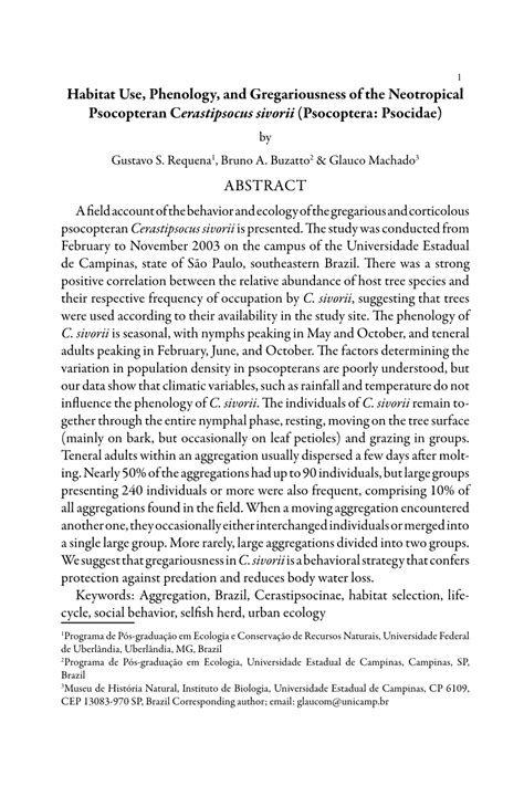 (PDF) Habitat use, phenology, and gregariousness of the Neotropical psocopteran Cerastipsocus ...