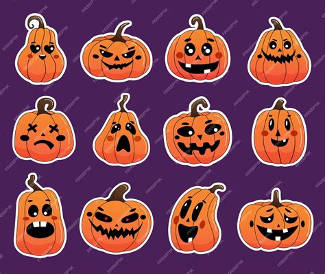 Premium Vector | Halloween pumpkin stickers with white outline sticker set