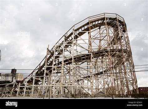 Cyclone wooden roller coaster in the amusement park in the Coney Island ...