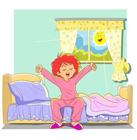The cute girl wakes up. Vector cartoon illustration. Isolated on white. 12576786 Vector Art at ...